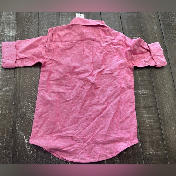 JANIE AND JACK NWT Red/Pink Linen Cotton Blend Boys Button Down Shirt Size 6 - Picture 2 of 6